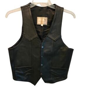 Espinoza’s Leather Fashions Bull Black Vest Sz S Biker Moto Retro